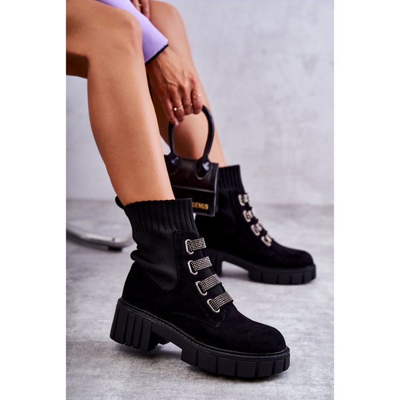 Seastar Fekete velúr felbújós zoknis csizma strasszokkal 4 Seastar Fekete velúr felbújós zoknis csizma strasszokkal 4