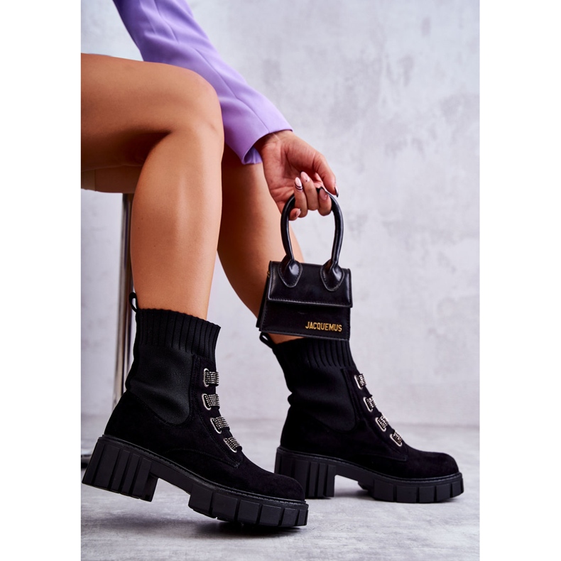 Seastar Fekete velúr felbújós zoknis csizma strasszokkal 2 Seastar Fekete velúr felbújós zoknis csizma strasszokkal 2