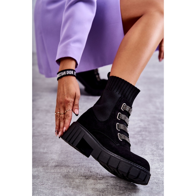 Seastar Fekete velúr felbújós zoknis csizma strasszokkal 3 Seastar Fekete velúr felbújós zoknis csizma strasszokkal 3