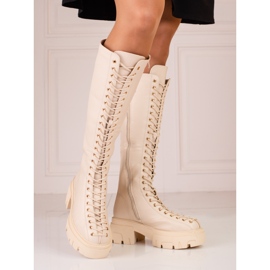 Magas fűzős női Shelovet bézs csizma 1