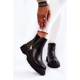 PG1 Női bőrcsizma dekoratív cipzárral, fekete Lorra 1