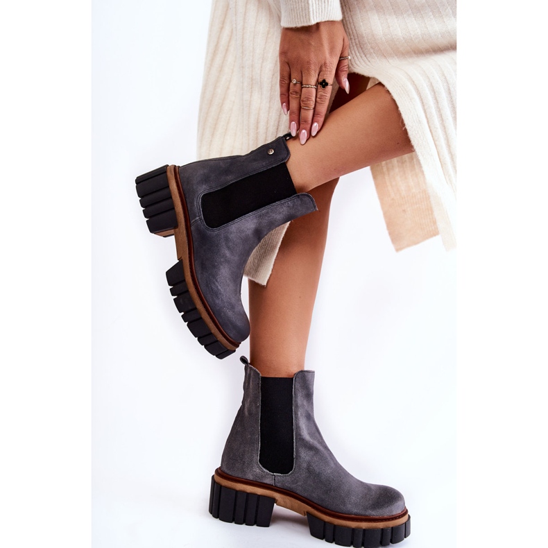 Bőrcsizma Dolgozók Maciejka Grey 05312-03 szürke 2