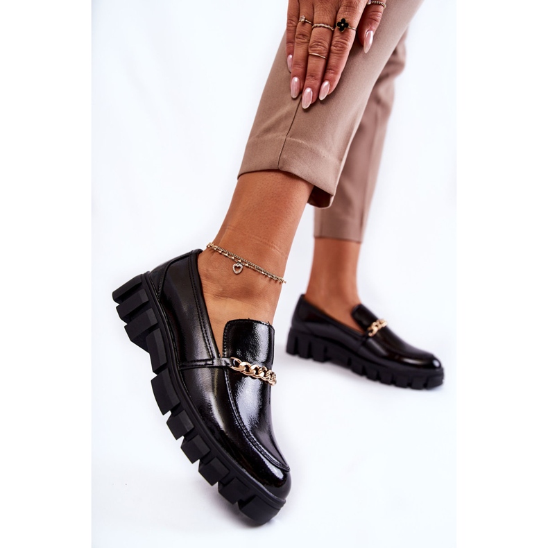 Sergio Leone Lakkozott cipő lánccal, fekete Anne 2