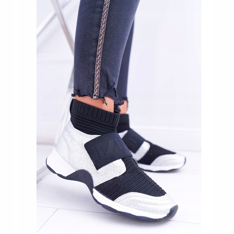 Női sportcipő Lu Boo Zoknival Ezüst Glitter Phantom HT9022 fekete 1
