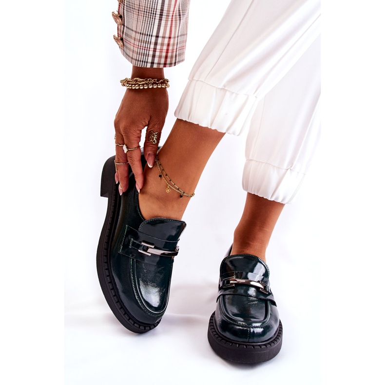 Lemar A női bőrcipő ezüst dekoráció zöldvel lakt 3