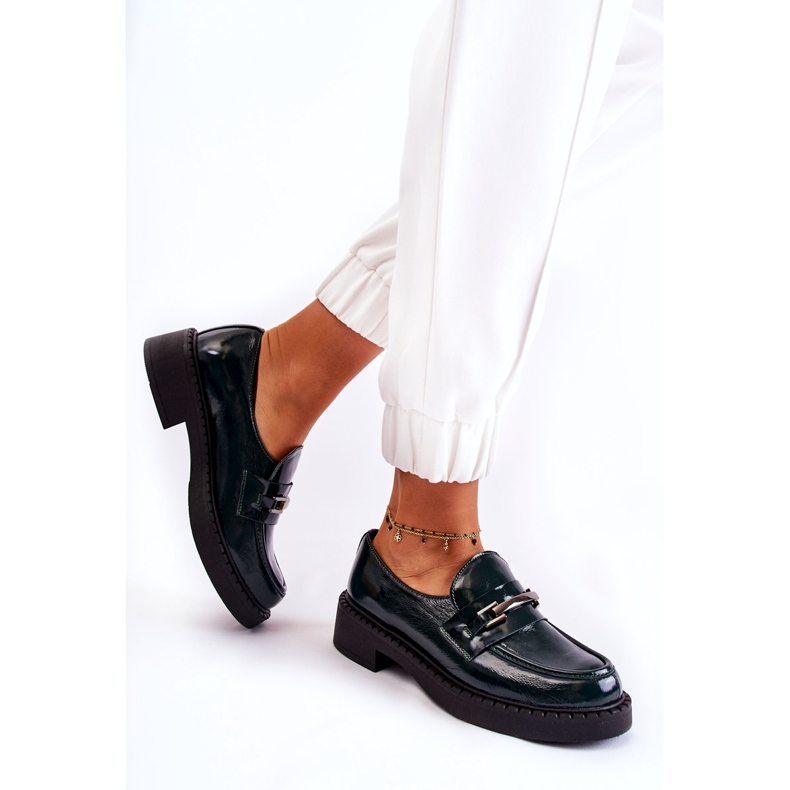 Lemar A női bőrcipő ezüst dekoráció zöldvel lakt 2