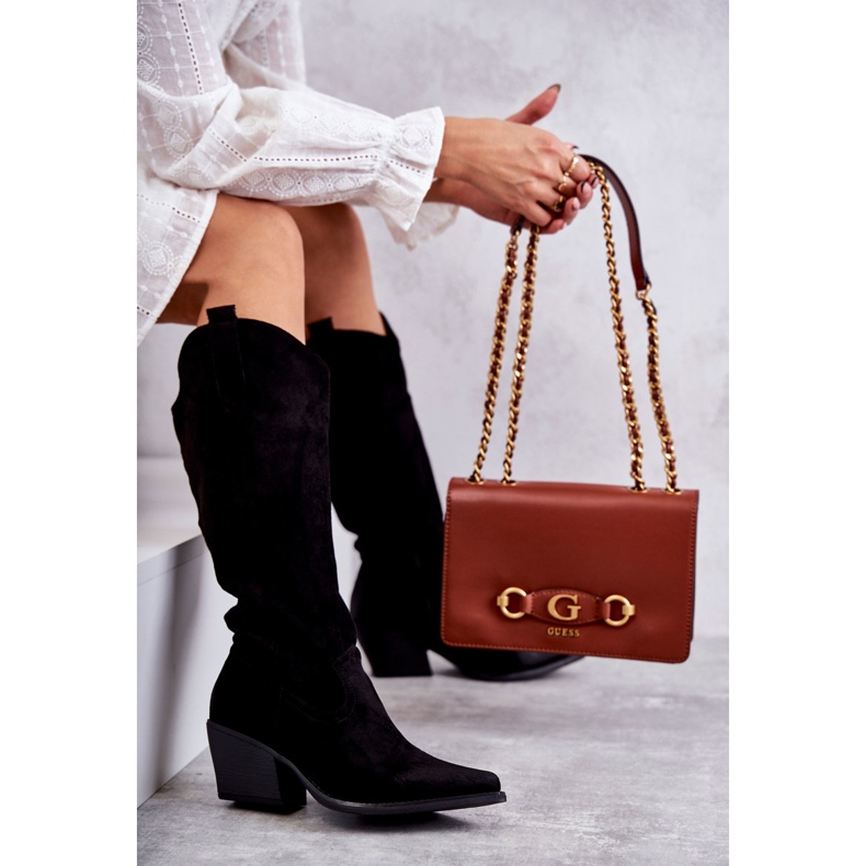 WS1 Velúr cowboy csizma Black Casey D7933 fekete 2