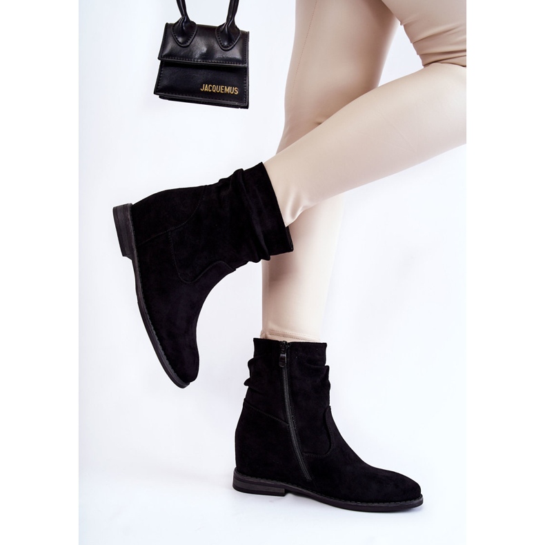 S.Barski Divatos Velúr Csizmák Rejtett Ék Fekete Finney 2