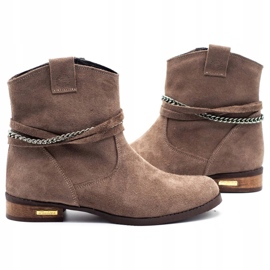 Olivier Női szigetelt csizma lánccal Luna bézs barna 2