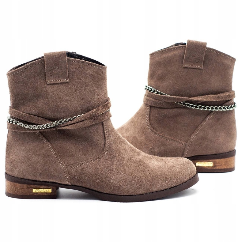 Olivier Női szigetelt csizma lánccal Luna bézs barna 2