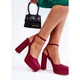 Csillogó sarkú női szandál Sötét rózsaszín Rosel 2