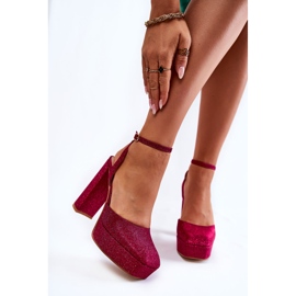 Csillogó sarkú női szandál Sötét rózsaszín Rosel 1