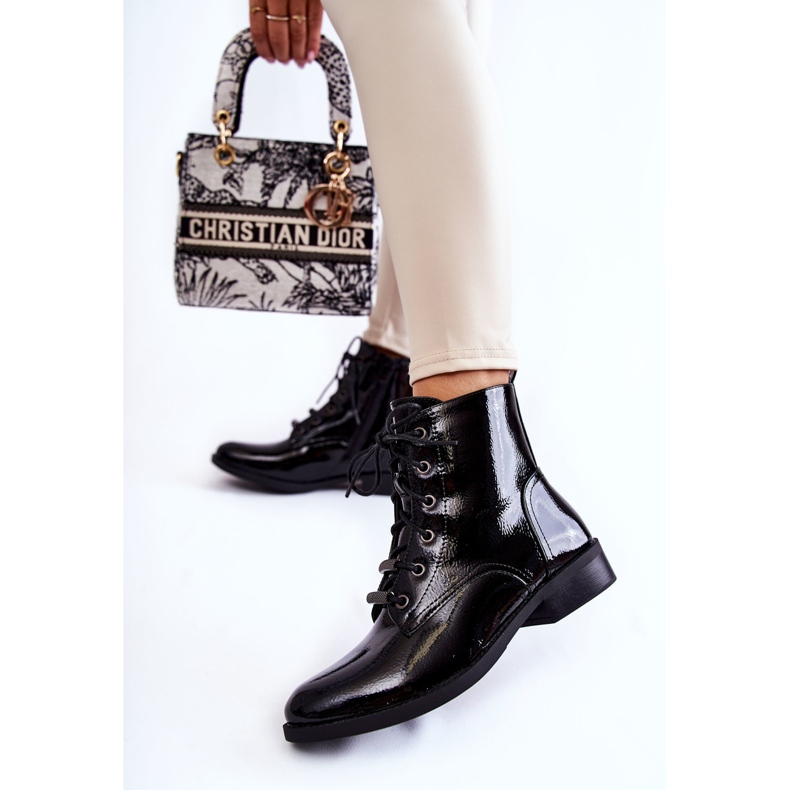 S.Barski Klasszikus lakkozott női fekete meleg csizma Grimma 2