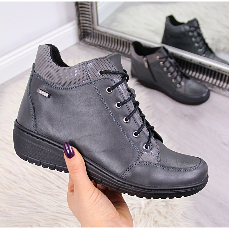 Bőr csizma, meleg éksarkú szürke Helios 524 2