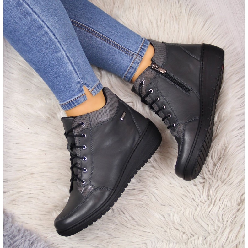 Bőr csizma, meleg éksarkú szürke Helios 524 1