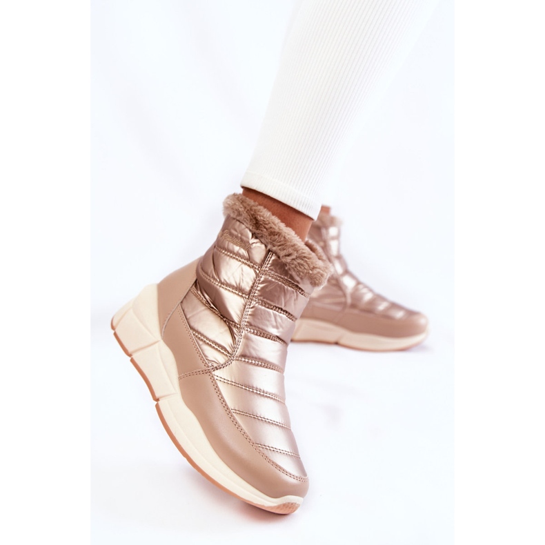 PE1 Női hócsizma cipzárral Arany-bézs Senia barna 2