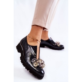 PA2 Elegáns lakkozott cipő fekete és szürke Cindy díszítéssel 1