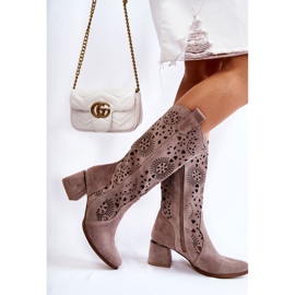 Lewski Shoes Velúr áttört csizma Lewski cipő 3171 Cappucino barna 2