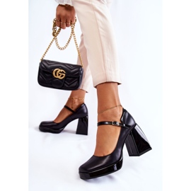 PA2 Bőr Pumpák Vaskos Sarkúban Fekete Tina 2