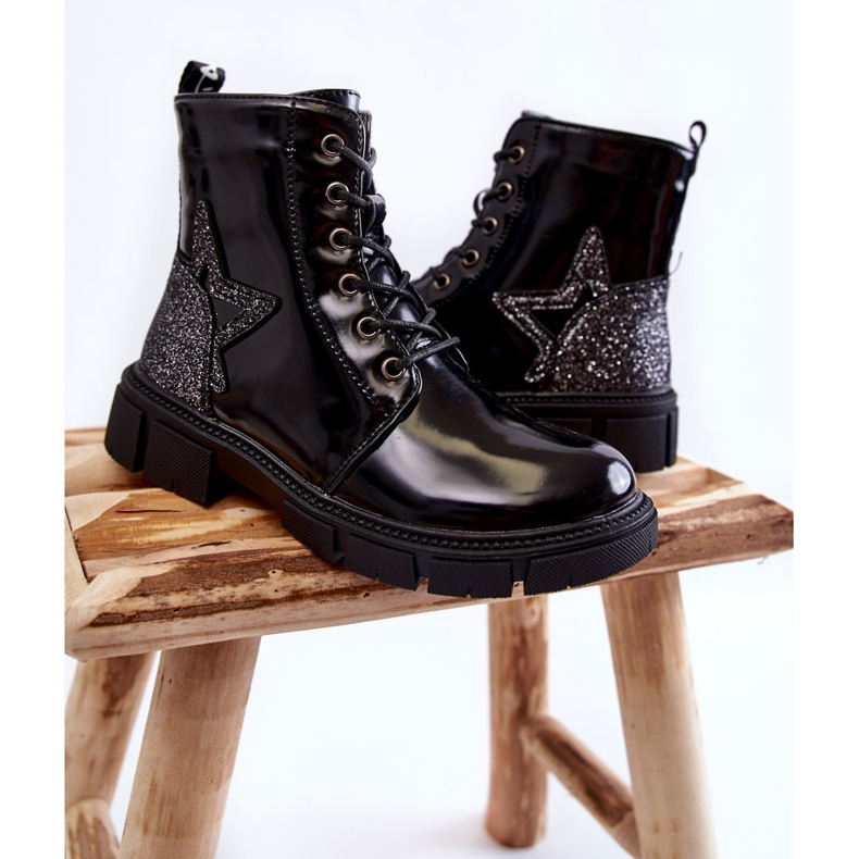 PE1 Lakkozott gyerekcipő, fekete Yukko cipzárral 2