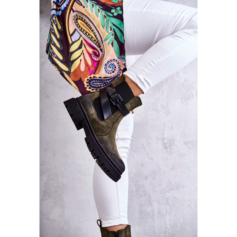 FE1 Női meleg csizma Jodhpur csizma övvel, zöld Jose M619 3