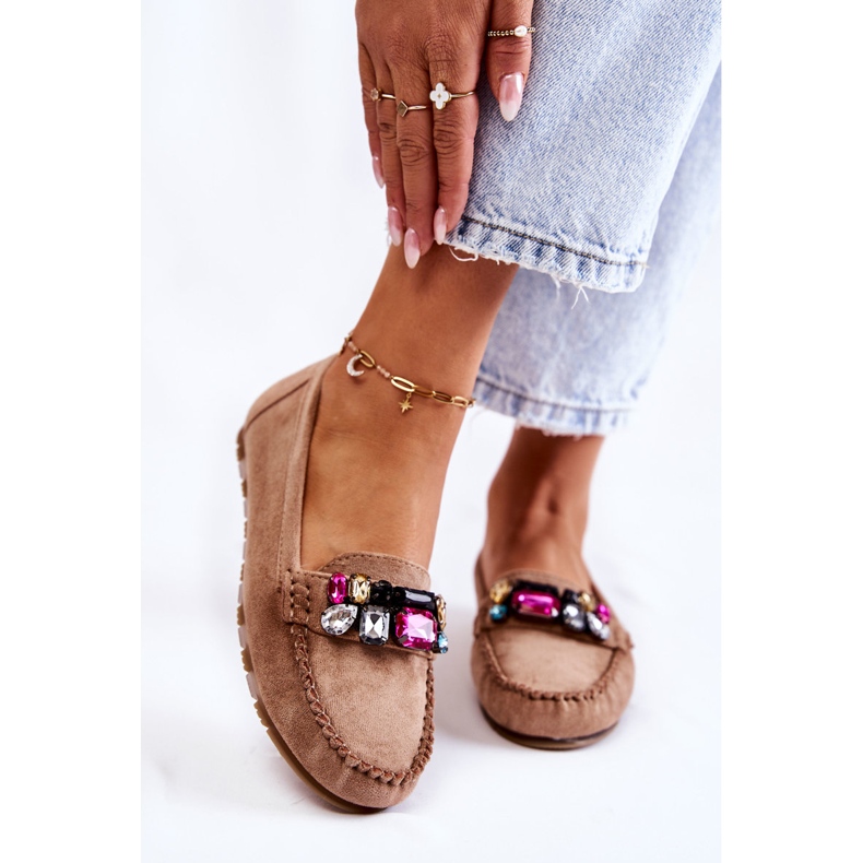 PS1 Női velúr cipők bézs Janetta díszítéssel 1