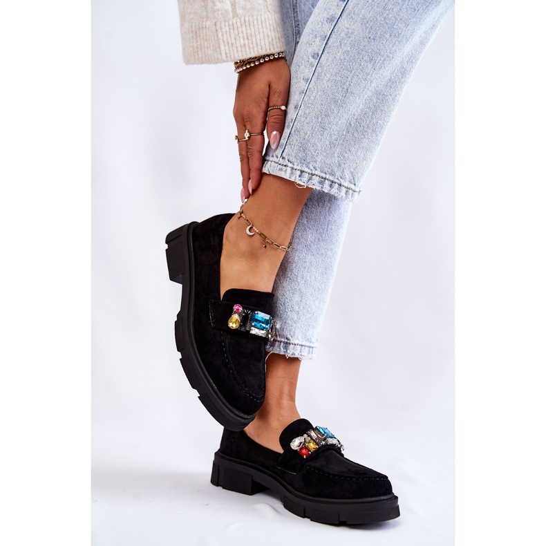 PS1 Női velúr cipők fekete Karlott díszítéssel 2