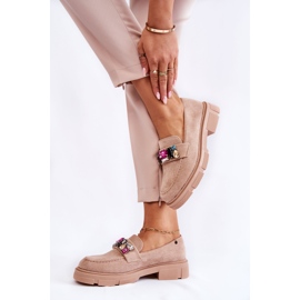 PS1 Női velúr cipők bézs Karlott díszítéssel 2