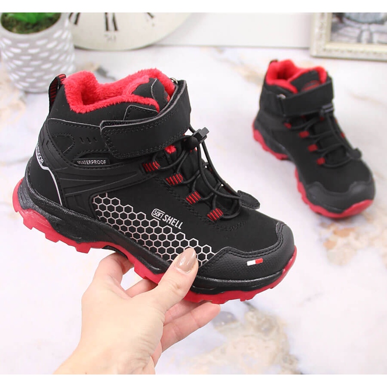 Gyermek vízálló hócsizma tépőzárral American Club AM904B fekete 2