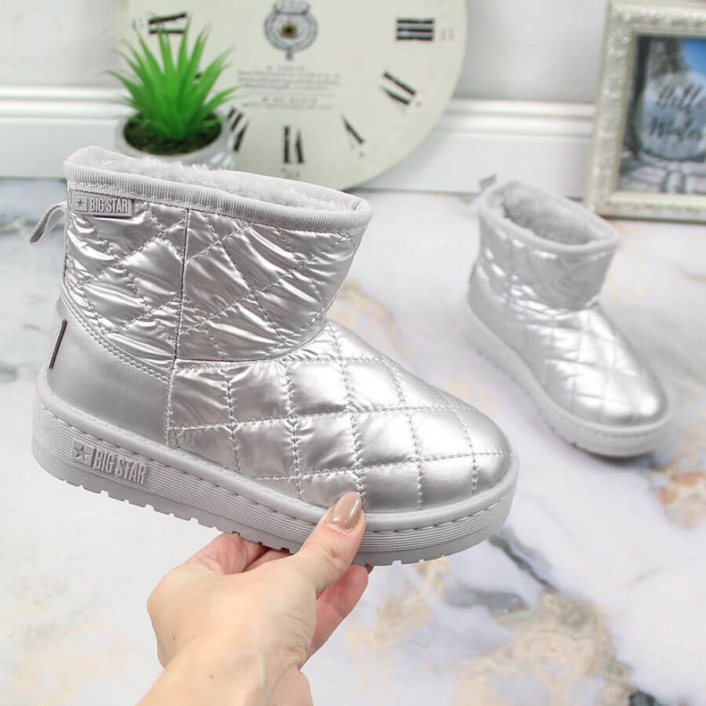 Lány ezüst, steppelt, steppelt, ezüst szigetelésű felbújós hócsizma Big Star KK374241 1