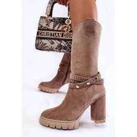 Női magassarkú csizma Lewski Shoes 3246 Cappucino bézs 2