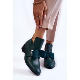 Bőr cipő velúr masnival, zöld 1