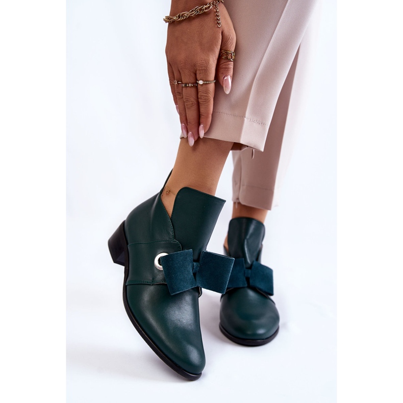 Bőr cipő velúr masnival, zöld 1