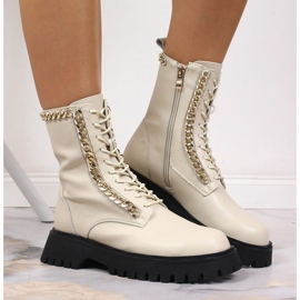 Bőr bokacsizma láncszigeteléssel Artiker W HBH40 bézs 2