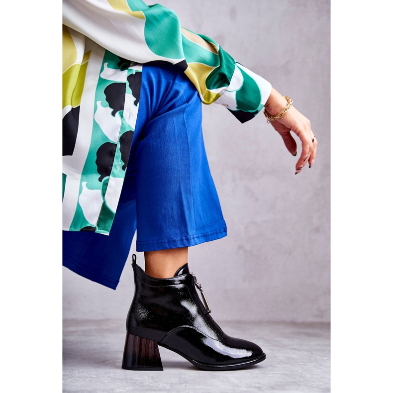 S.Barski Női lakkbőr bokacsizma cipzárral, fekete 1