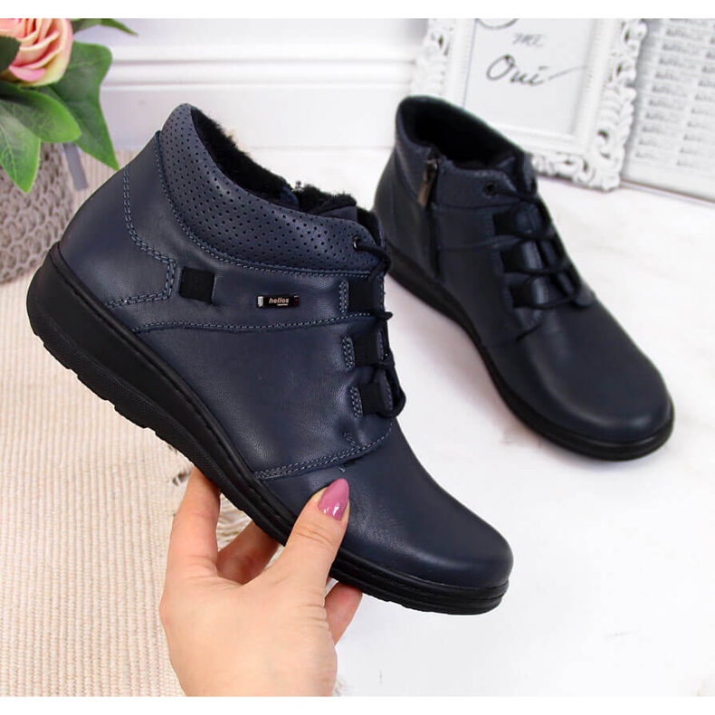 Női meleg bőrcsizma, sötétkék Helios 521 2