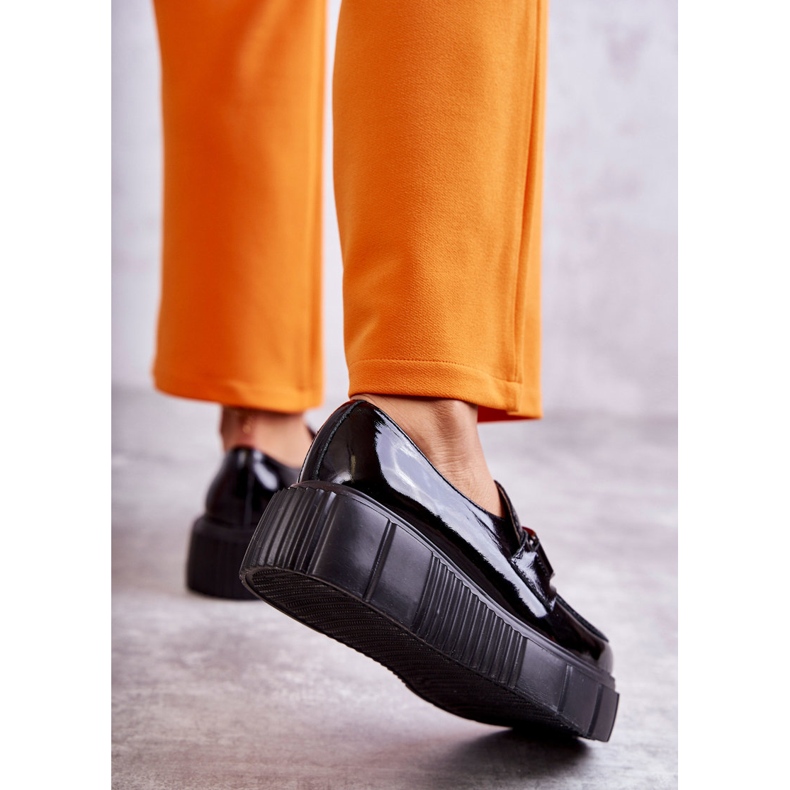 PL5 Divatos bőrcipők a Black Marsol platformon fekete 3