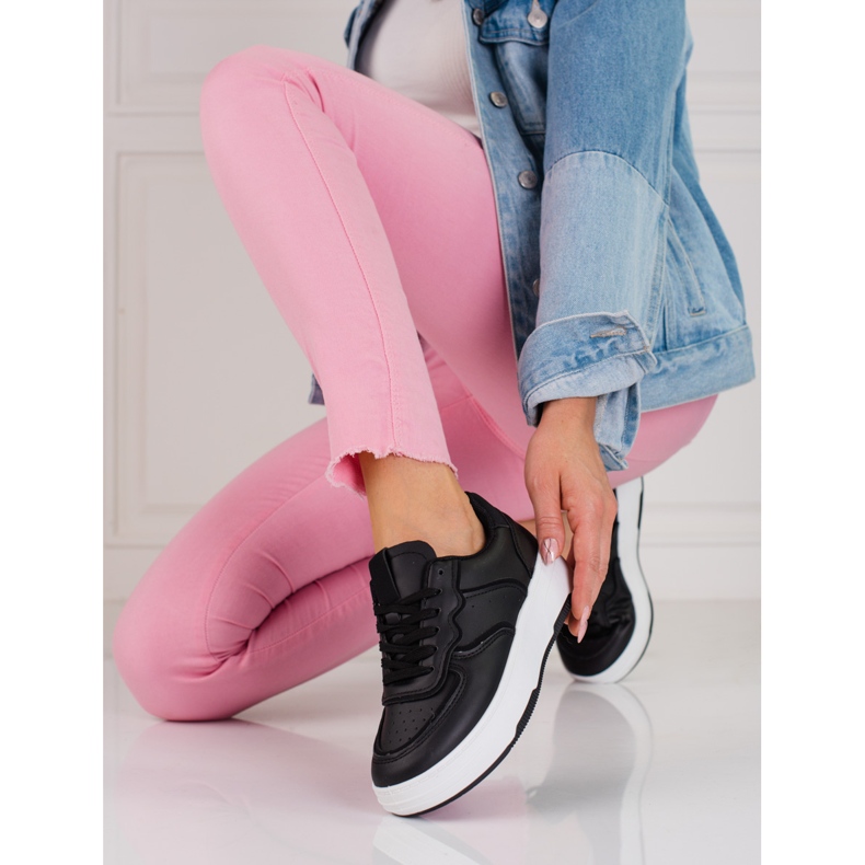 Női Shelovet fekete tornacipő vastag talpon 1