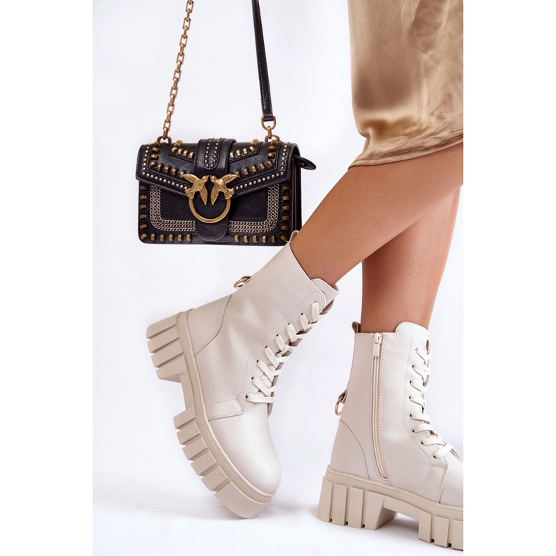 Sergio Leone Bőr, hőszigetelt csizma világos bézs Telisa platformon 2