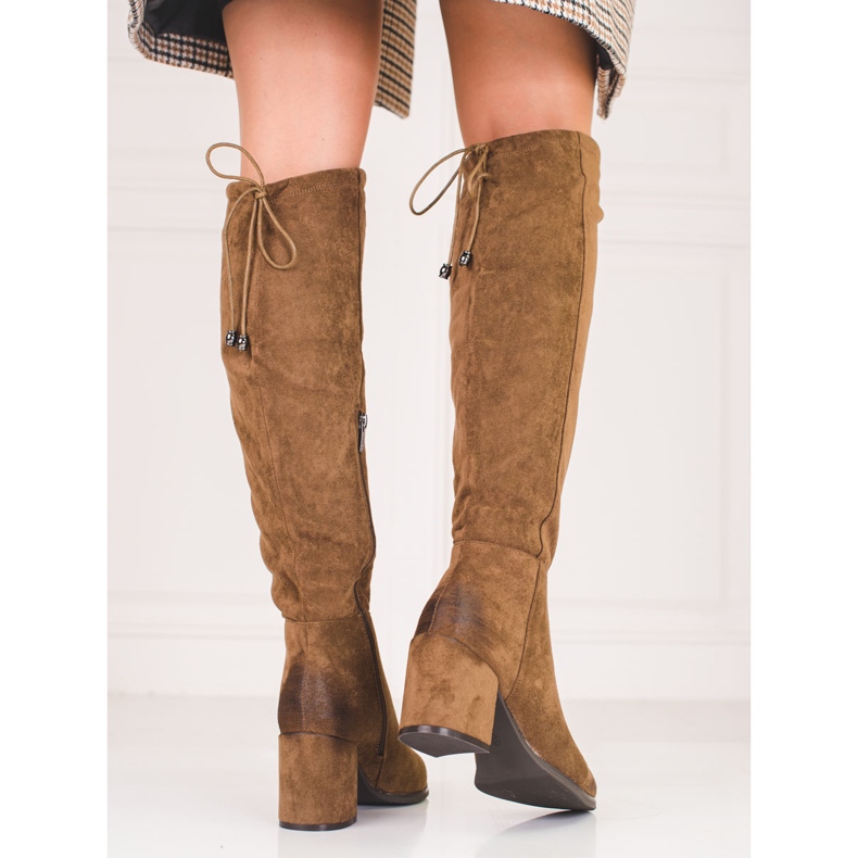 Elegáns női Shelovet csizma ökológiai velúrból barna 1