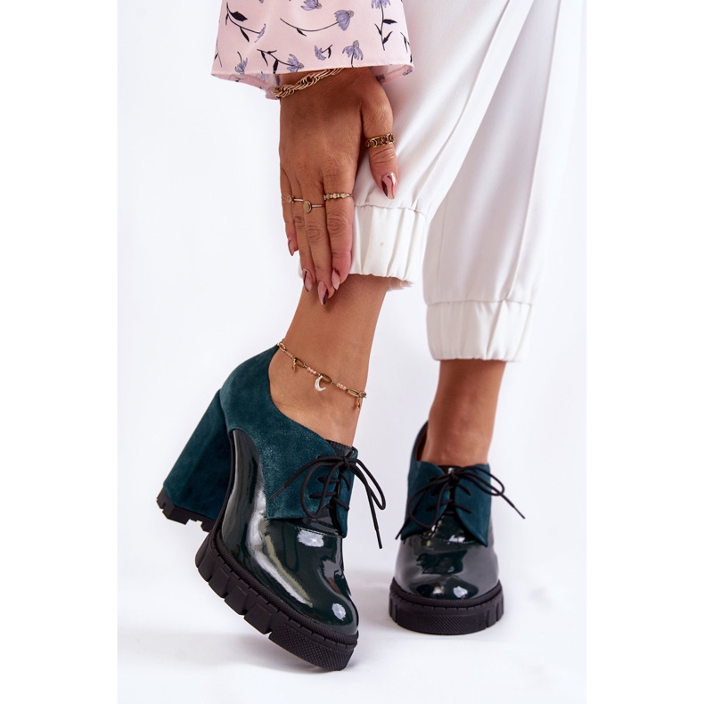 PA2 Divatos velúr lakkozott csizma a Green Carisa platformon zöld 1