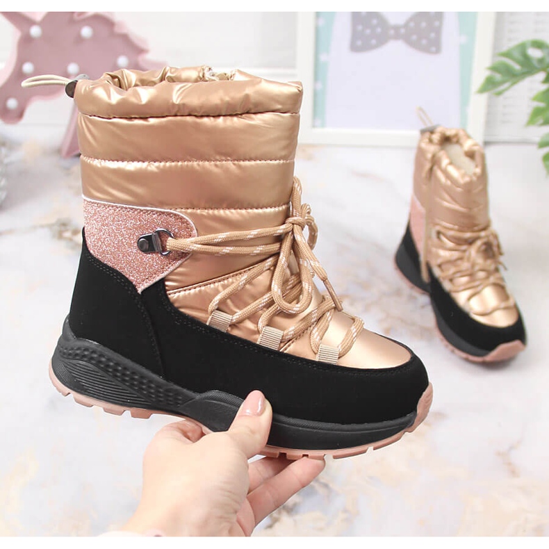 News Lányok hócsizma, báránygyapjúval szigetelve, arany Hírek fekete aranysárga 1