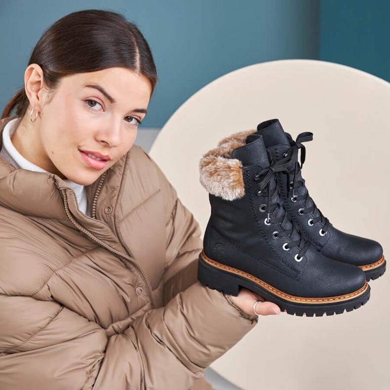 Fekete Rieker 72630-00 női bundás csizma 1