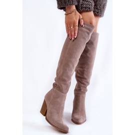 Lewski Shoes Női velúr térd feletti csizma Lewski 2833 szürke bézs 1