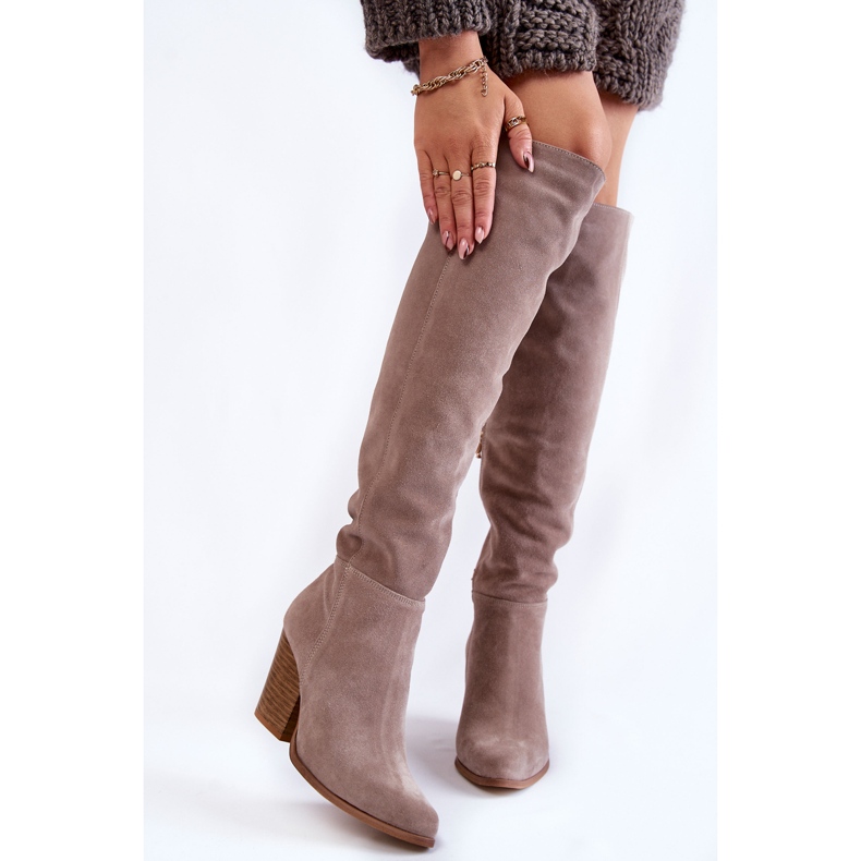 Lewski Shoes Női velúr térd feletti csizma Lewski 2833 szürke bézs 1