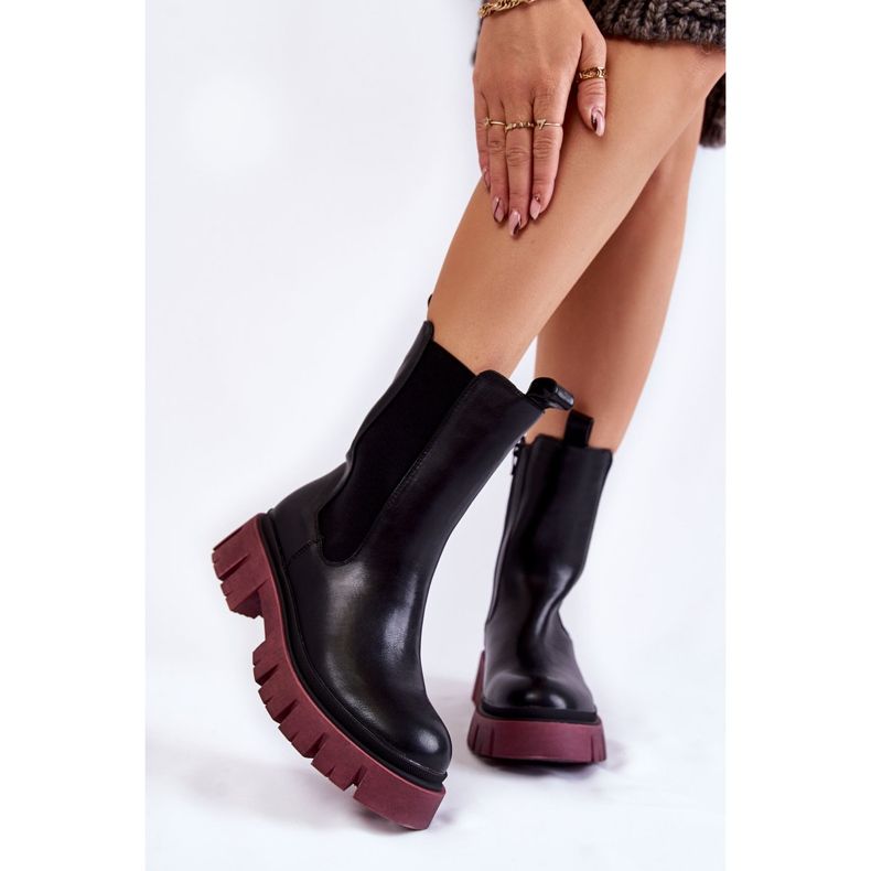 Női Platform Workers Boots Fekete-Claret Aliana 1