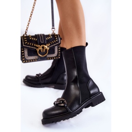 PA1 Női bebújós csizma lánccal, fekete Maliya 2