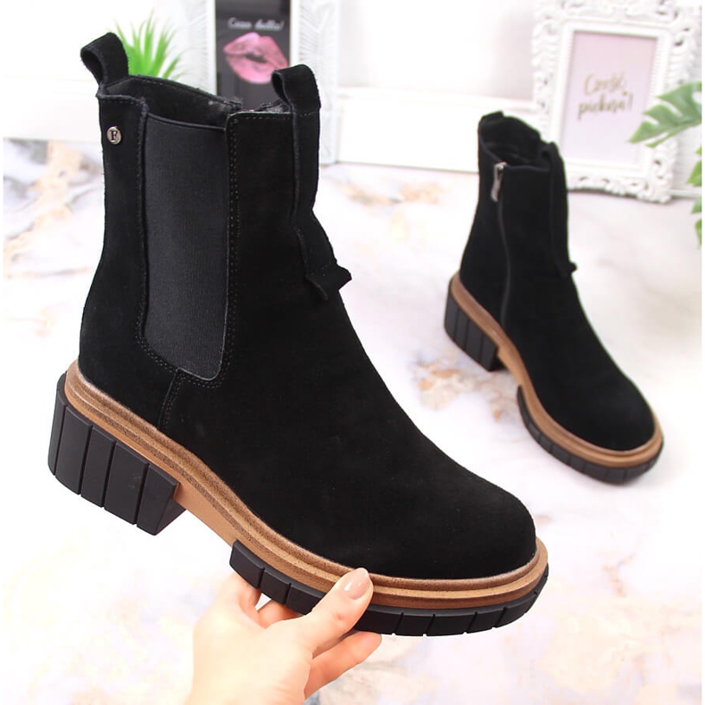 Bőr, velúr bokacsizma nőknek szigetelt fekete Filippo 1