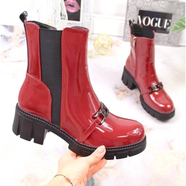 Blockra lakkozott csizma és emelvény lánccal, meleg piros Potocki 1