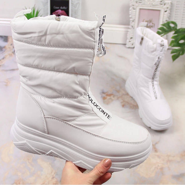 Női hócsizma cipzárral, fehér Potocki 1